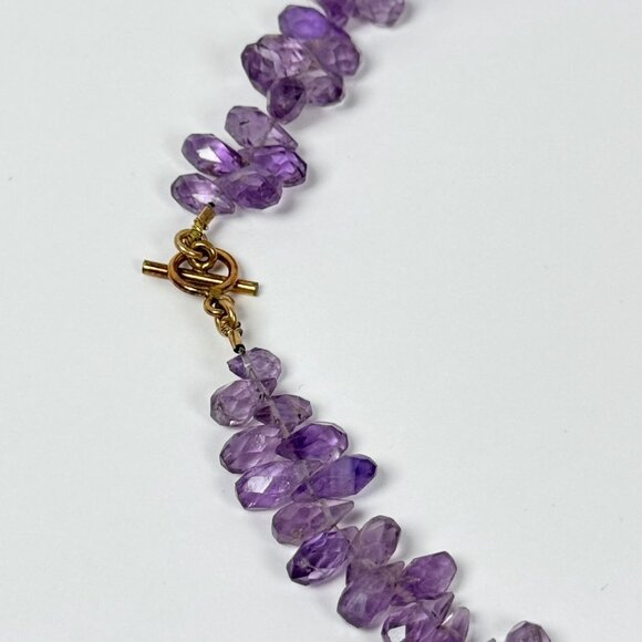 Vintage Natural Amethyst Beaded Necklace 16” Faceted Teardrop Gemstone Boho - Picture 6 of 13